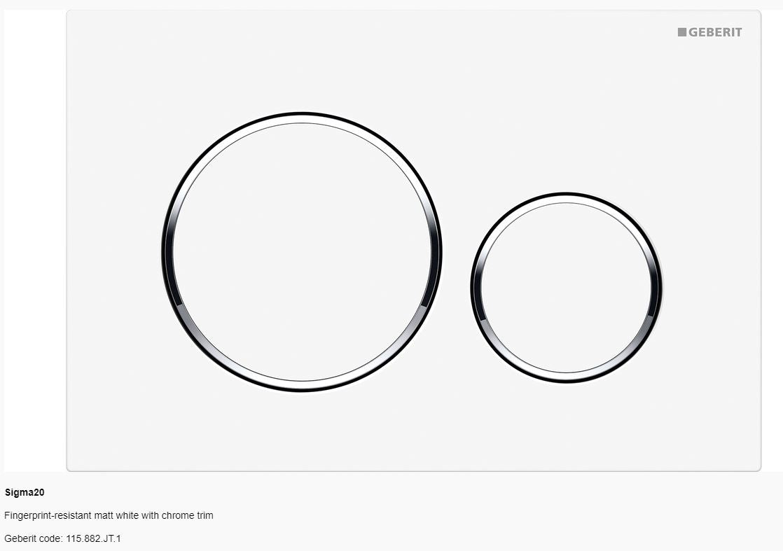 Geberit Sigma 20 Dual Flush Button & Plate - A touch of fun Toilets Geberit Fingerprint-resistant matt white with chrome trim