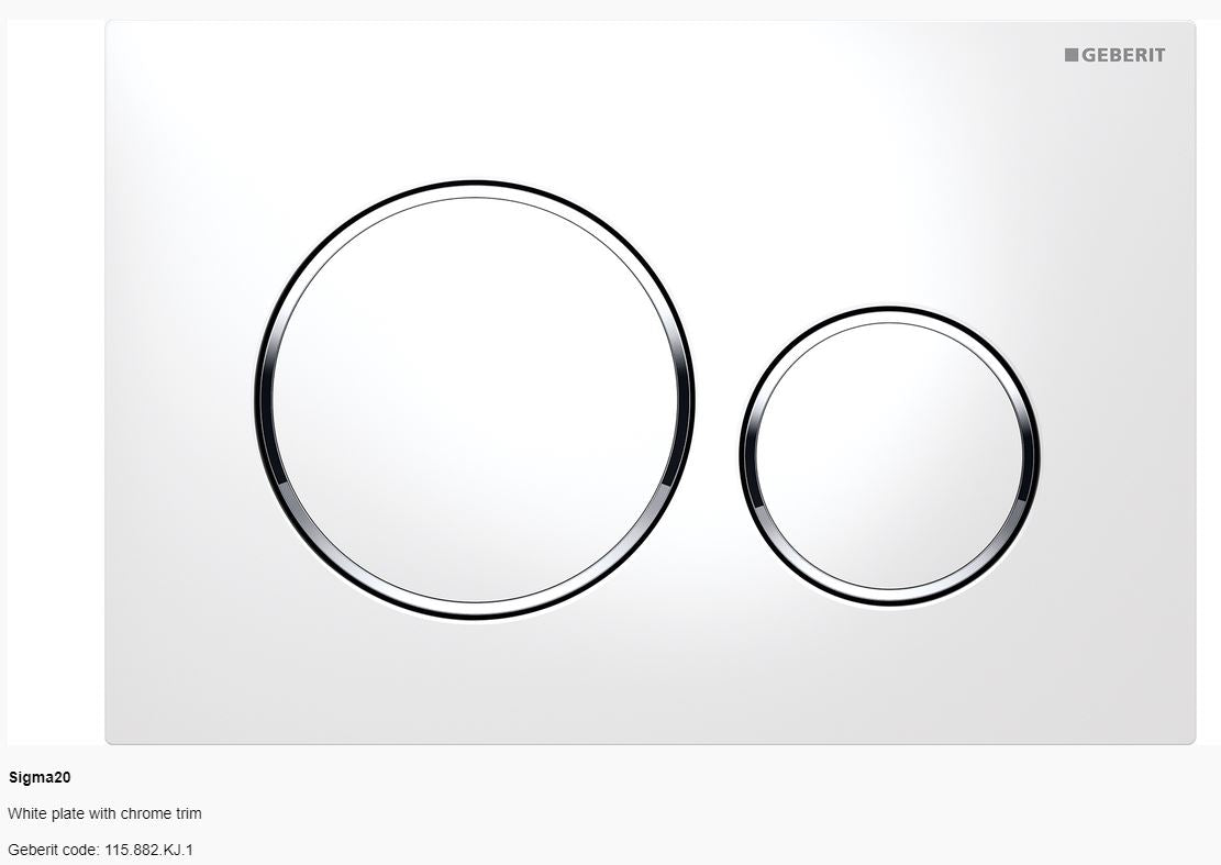Geberit Sigma 20 Dual Flush Button & Plate - A touch of fun Toilets Geberit White plate with chrome trim