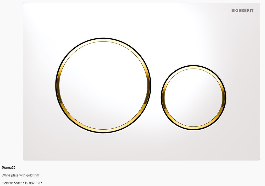 Geberit Sigma 20 Dual Flush Button & Plate - A touch of fun Toilets Geberit White plate with gold trim