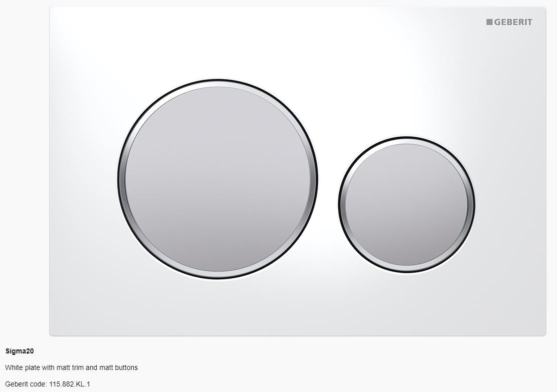 Geberit Sigma 20 Dual Flush Button & Plate - A touch of fun Toilets Geberit White plate with matt trim and matt buttons