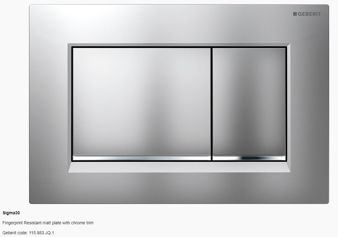 Geberit Sigma 30 Dual Flush Button & Plate - Tone in Tone / A touch of fun Toilets Geberit Fingerprint Resistant matt plate with chrome trim