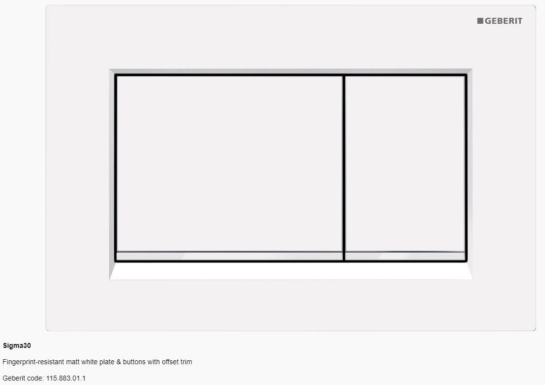 Geberit Sigma 30 Dual Flush Button & Plate - Tone in Tone / A touch of fun Toilets Geberit Fingerprint-resistant matt white plate & buttons with offset trim