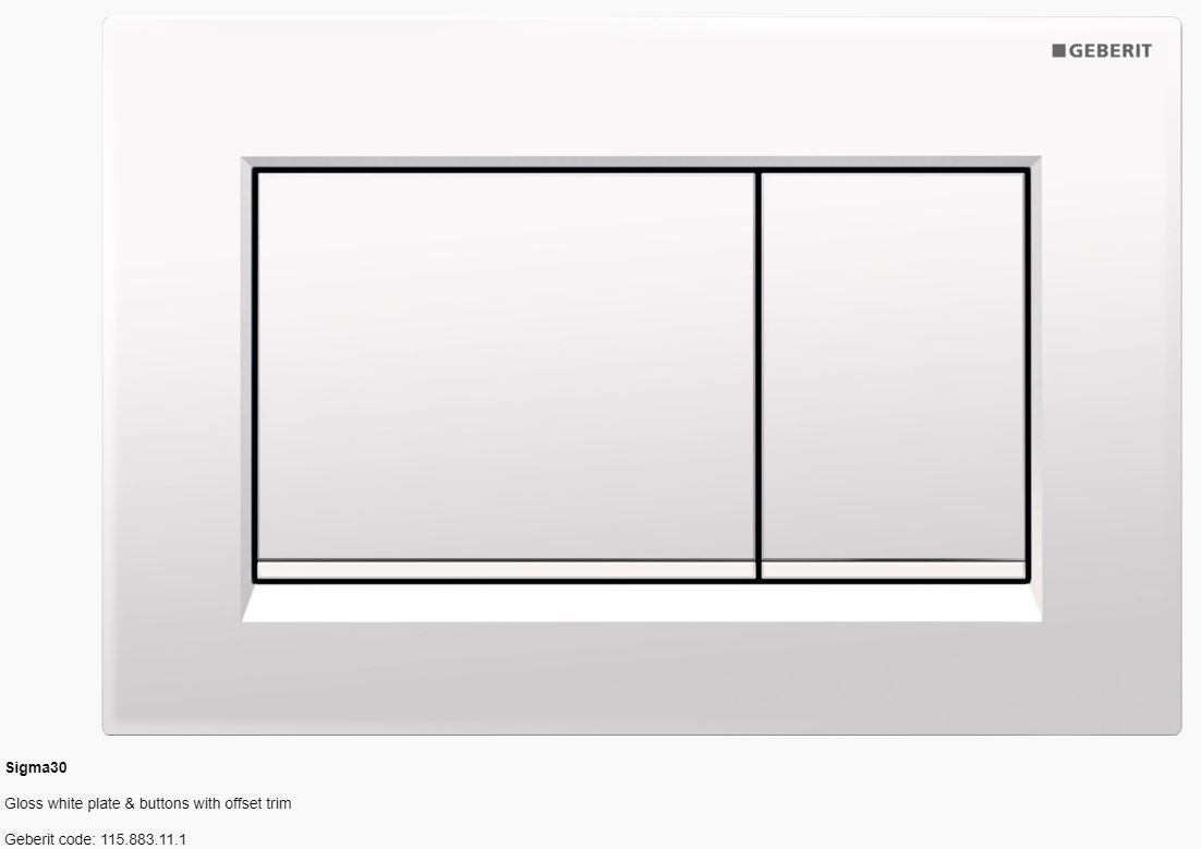 Geberit Sigma 30 Dual Flush Button & Plate - Tone in Tone / A touch of fun Toilets Geberit Gloss white plate & buttons with offset trim