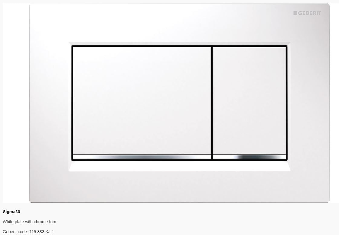 Geberit Sigma 30 Dual Flush Button & Plate - Tone in Tone / A touch of fun Toilets Geberit White plate with chrome trim