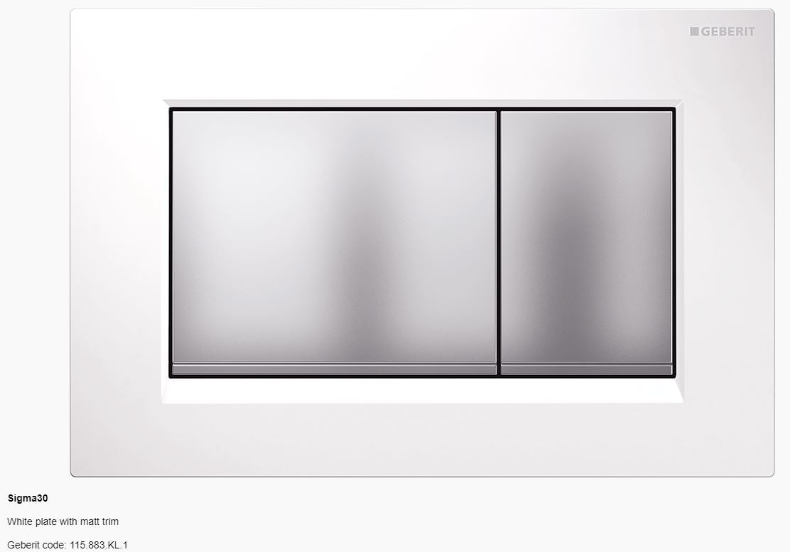 Geberit Sigma 30 Dual Flush Button & Plate - Tone in Tone / A touch of fun Toilets Geberit White plate with matt trim