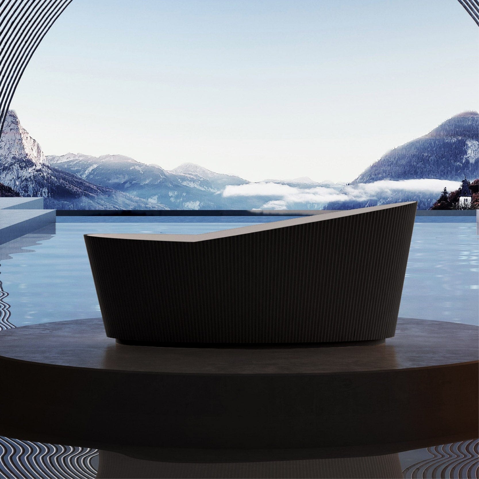 Helena 1800mm V-Groove Fluted Large Free Standing Bathtub Matte Black Baths AROVA