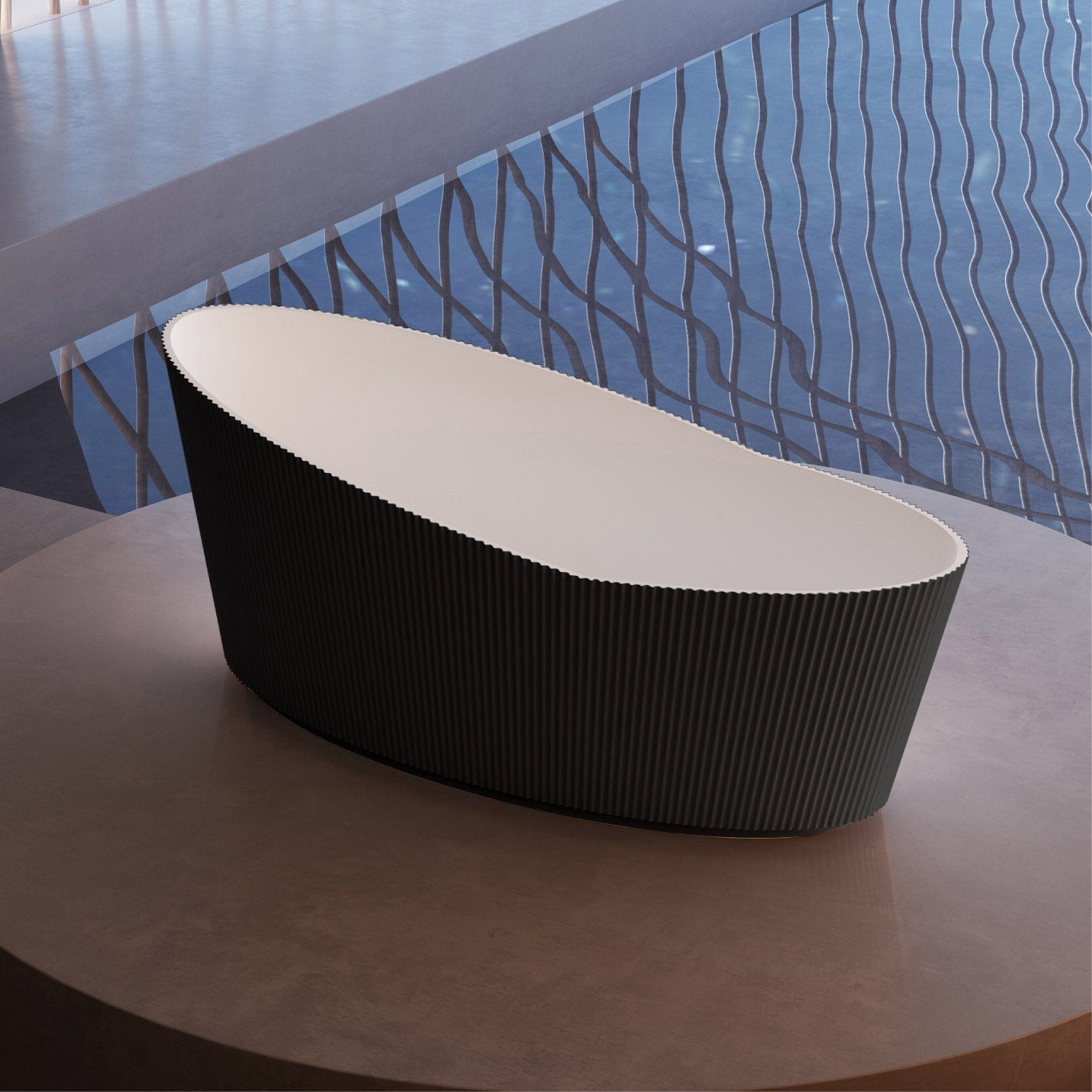 Helena 1800mm V-Groove Fluted Large Free Standing Bathtub Matte Black Baths AROVA