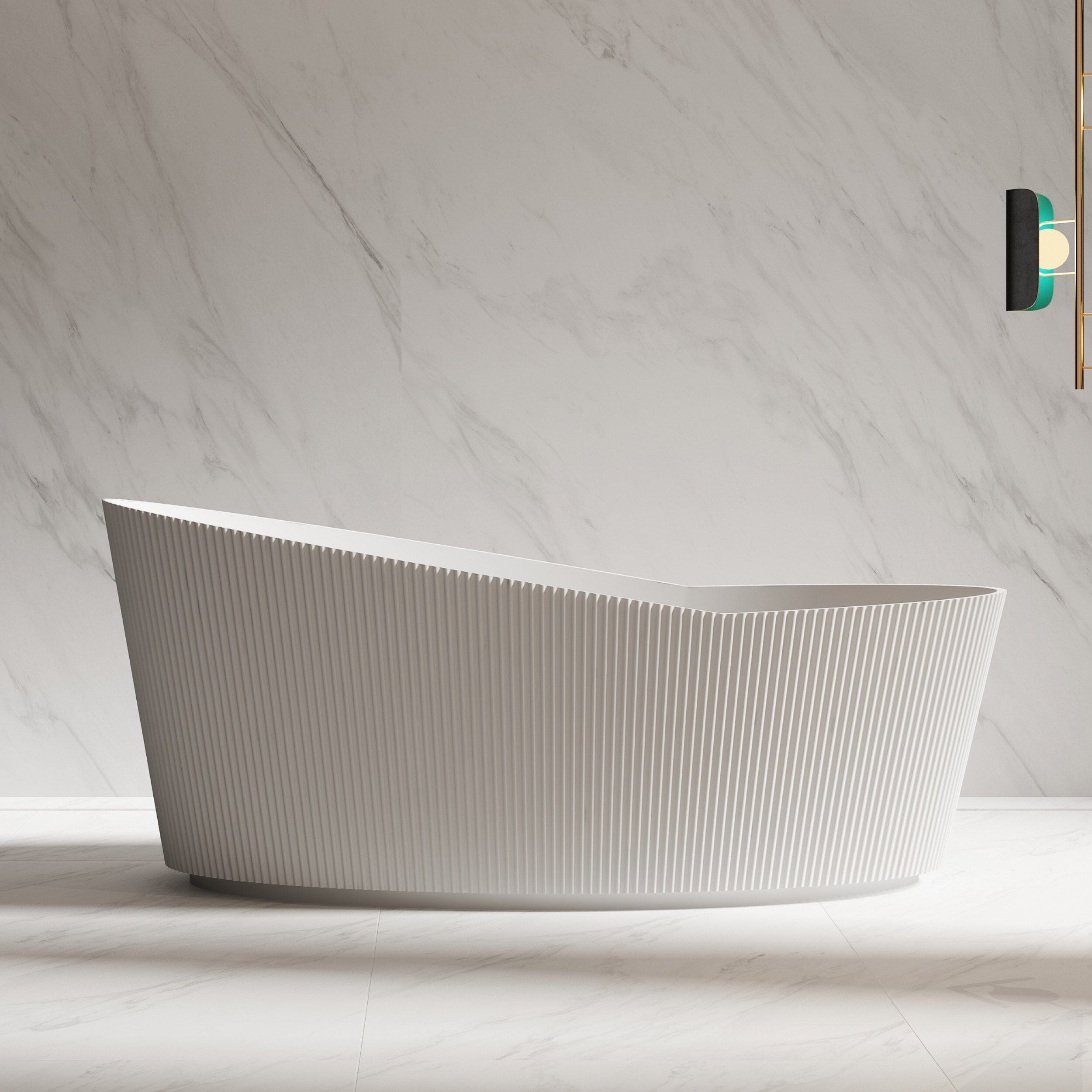 Helena 1800mm V-Groove Fluted Large Free Standing Bathtub Matte White Baths AROVA