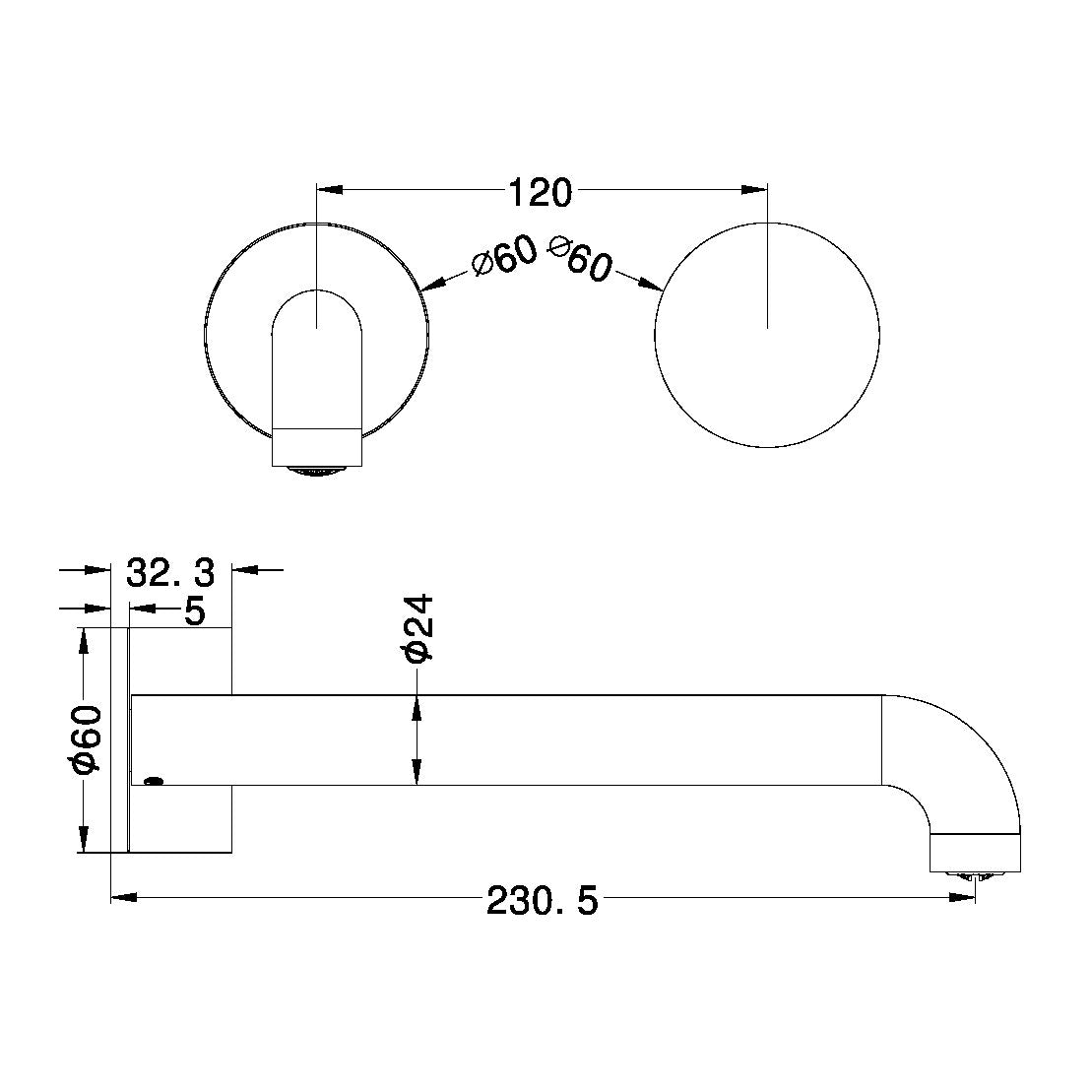 KARA Progressive Wall Basin Mixer Set Brushed Gold Tapware Nero