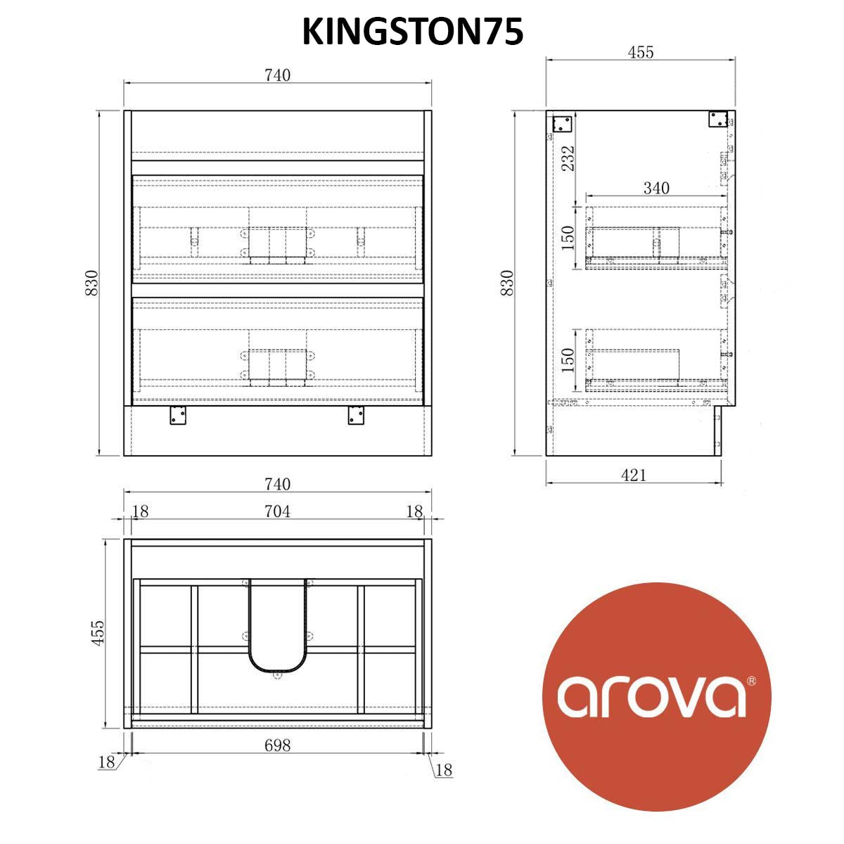 Kingston 75cm Bathroom Vanity Vanities & Mirrors Arova