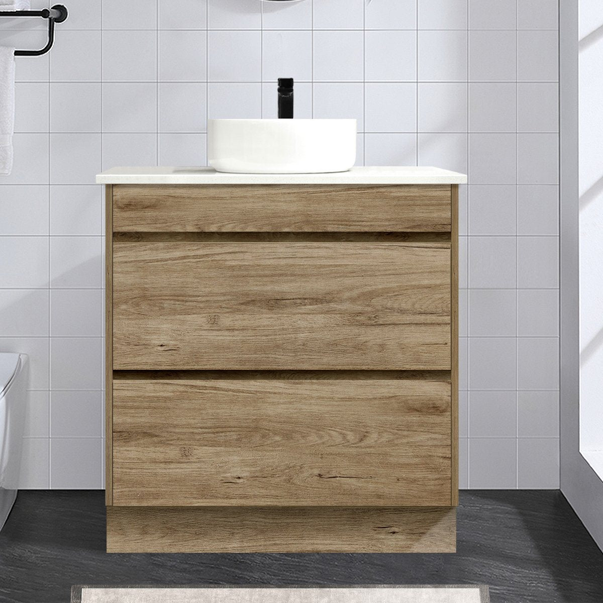 Kingston 75cm Bathroom Vanity Vanities & Mirrors Arova Bliss Quartz Stone Top CB1108N-Round Gloss White Basin