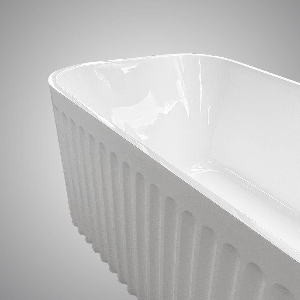 KUBO 1500mm Ribbed Groove Freestanding Bathtub Gloss White Baths Arova