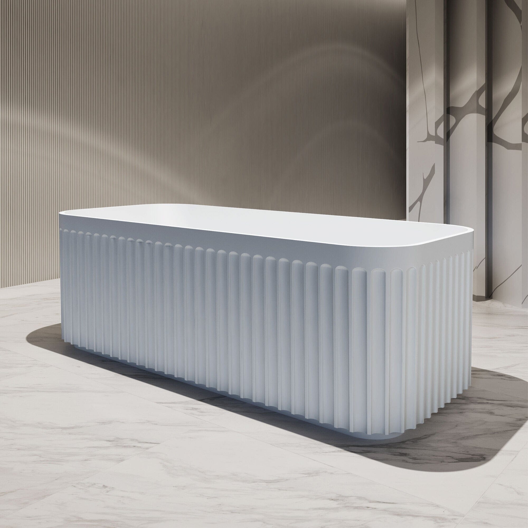 KUBO 1500mm Ribbed Groove Freestanding Bathtub Gloss White Baths Arova