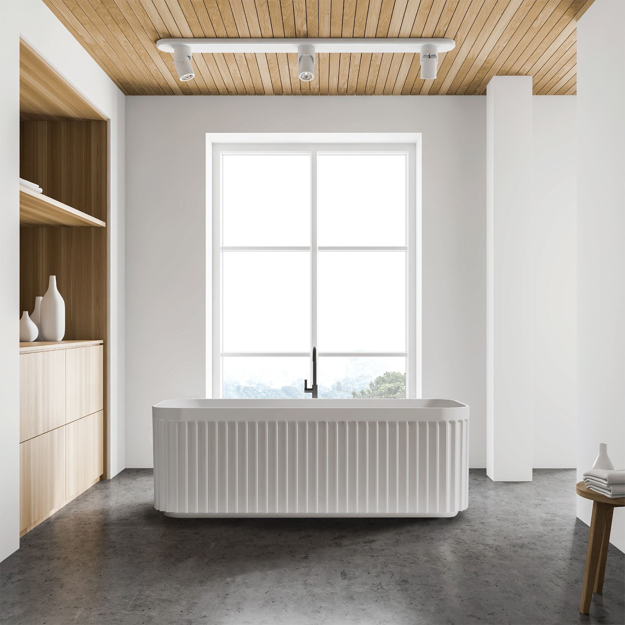 KUBO 1500mm Ribbed Groove Freestanding Bathtub Matte White Baths Arova