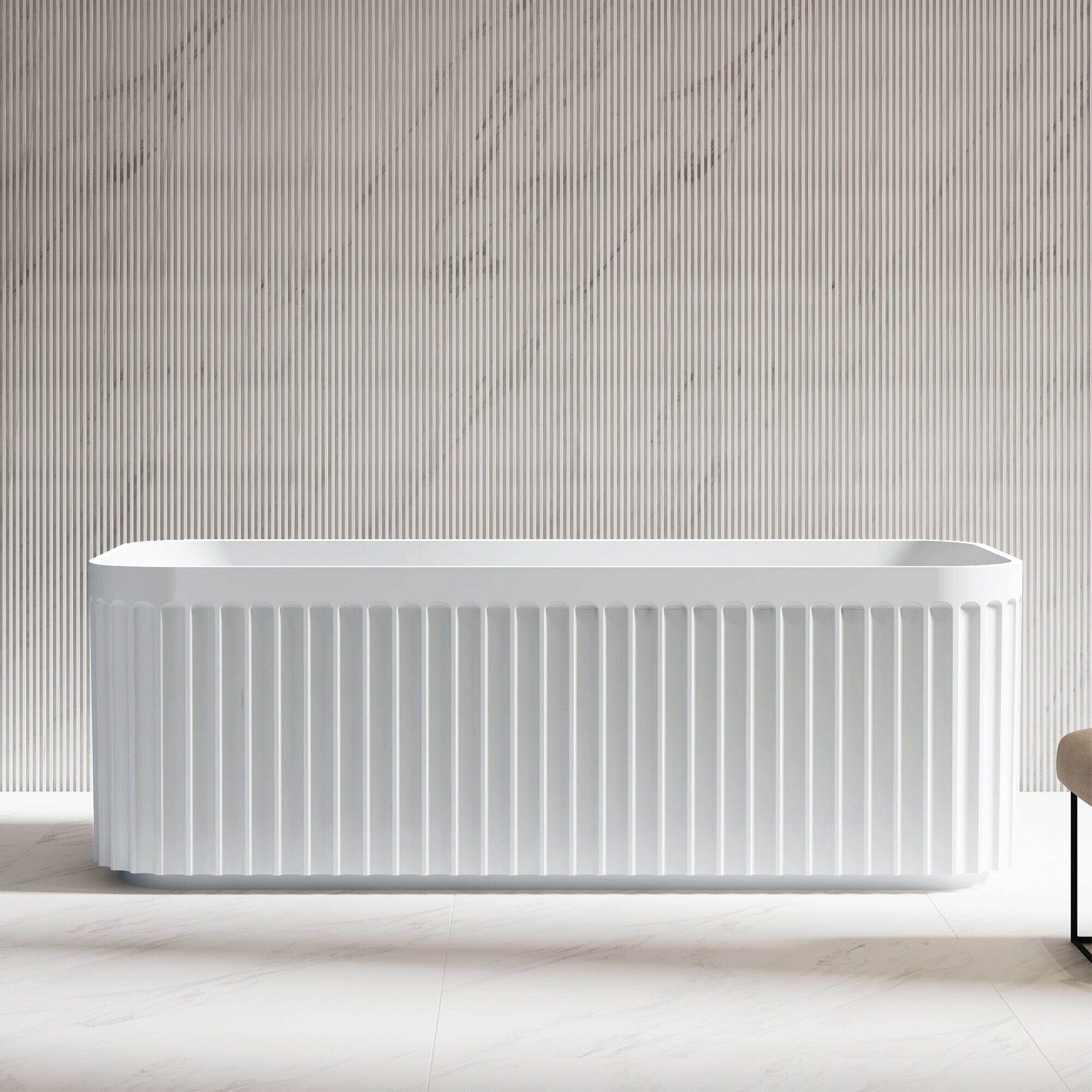 KUBO 1700mm Ribbed Groove Freestanding Bathtub Matte White Baths Arova