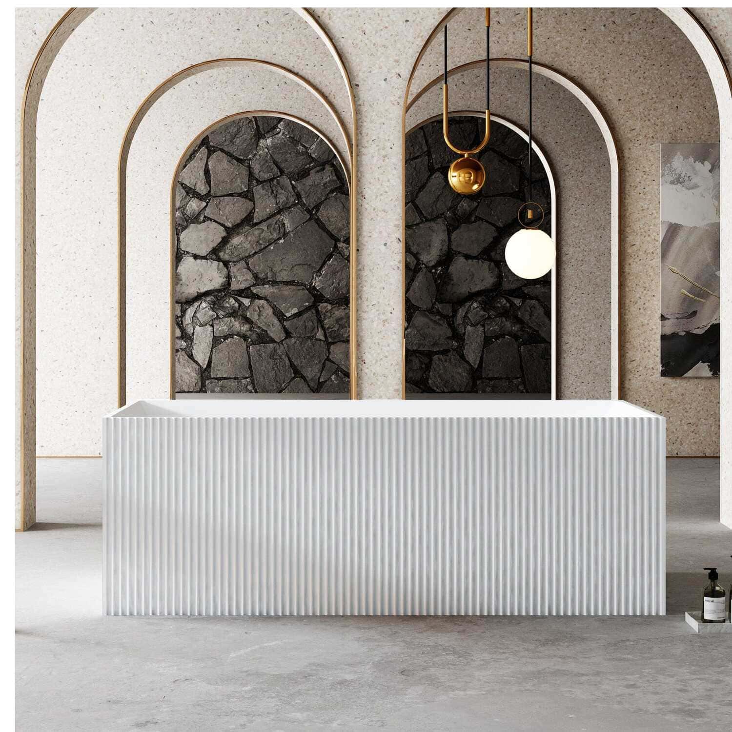 KYLA 1500mm V-Groove Fluted Square Free Standing Bathtub Gloss White Baths AROVA