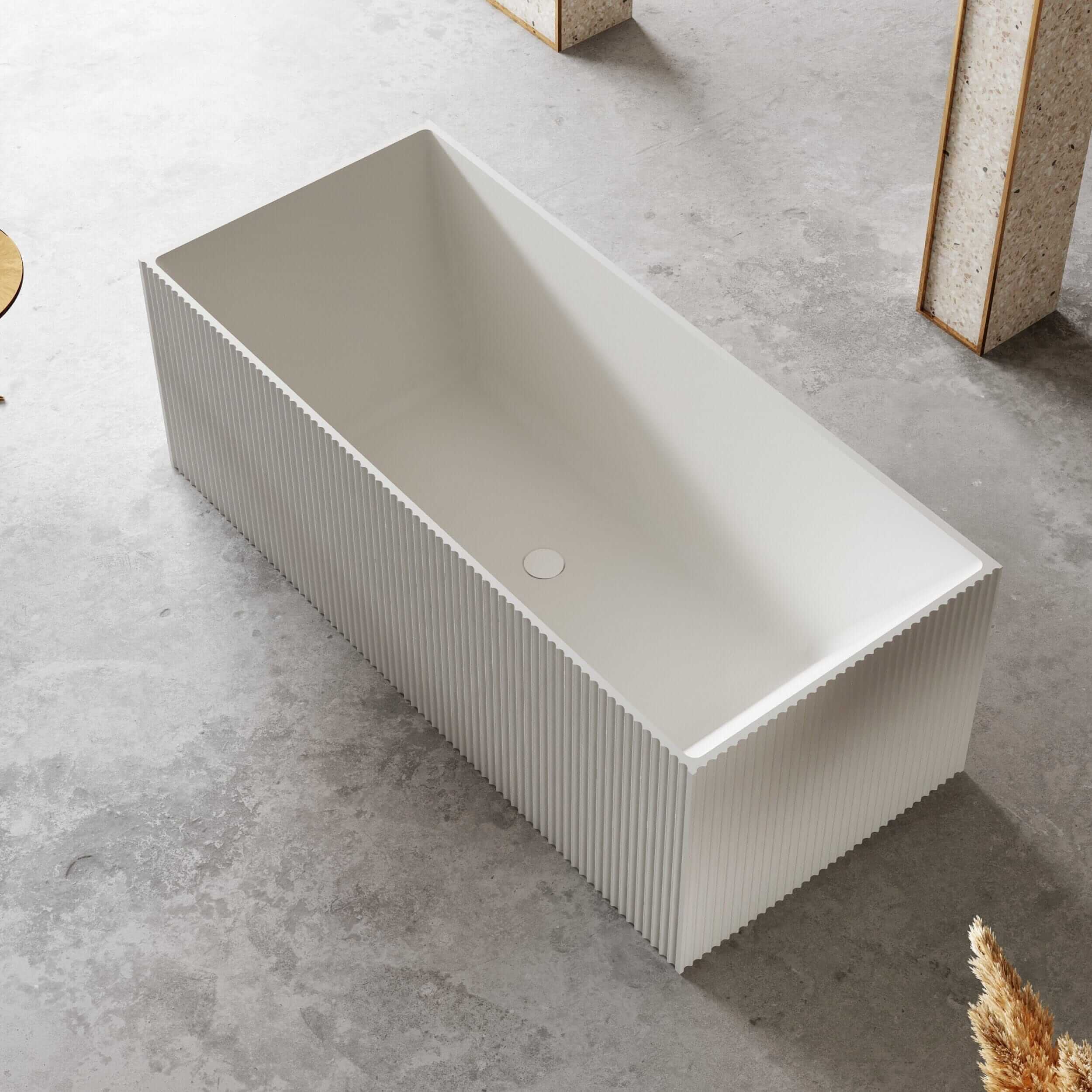KYLA 1500mm V-Groove Fluted Square Free Standing Bathtub Matte White Baths AROVA