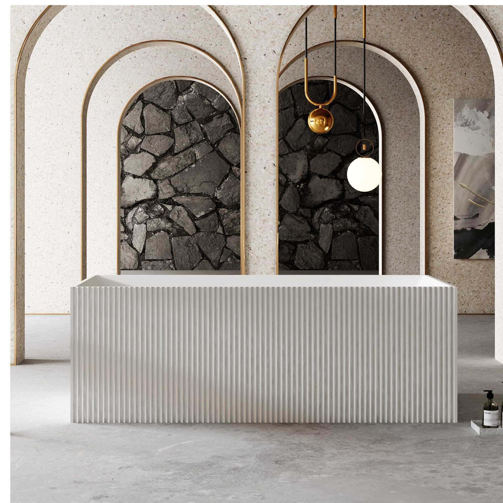 KYLA 1700mm V-Groove Fluted Square Free Standing Bathtub Matte White Baths AROVA