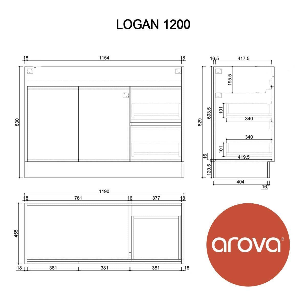 LOGAN 120cm Timber Bathroom Vanity Vanities & Mirrors Arova