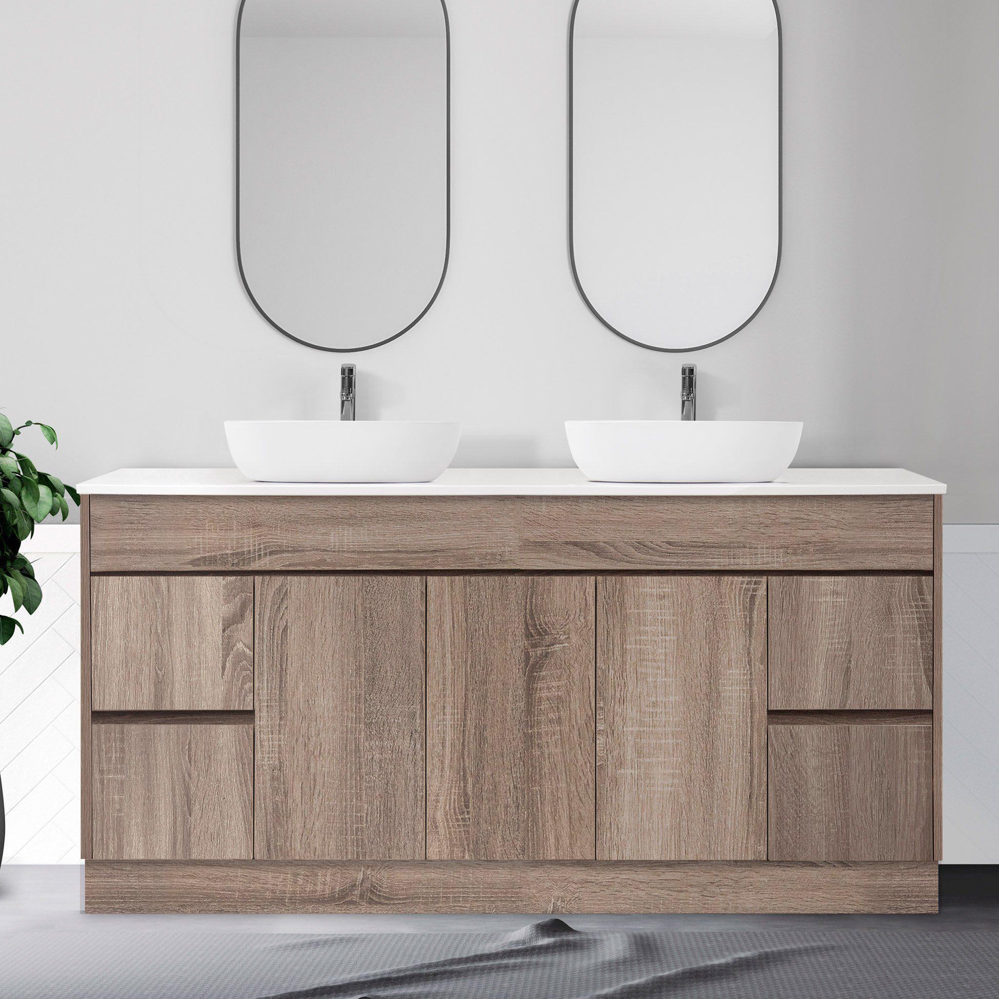 LOGAN 180cm Timber Bathroom Vanity Vanities & Mirrors Arova Bliss Quartz Stone Top 2XCB1201N-Square Gloss White Basin