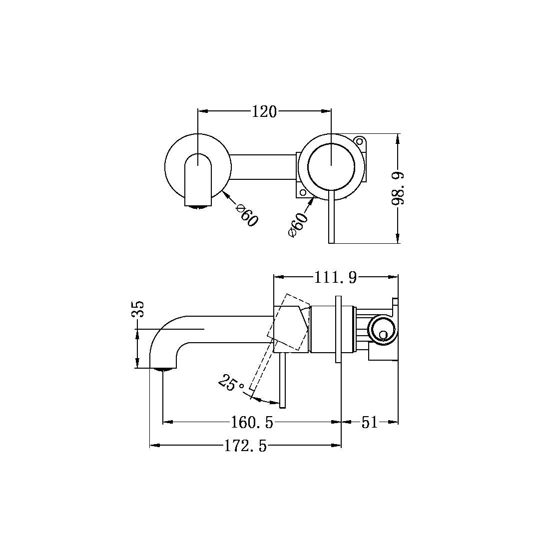 MECCA Wall Basin Mixer Separate Back Plate Brushed Bronze YSW2219-07C-BZ Tapware Nero