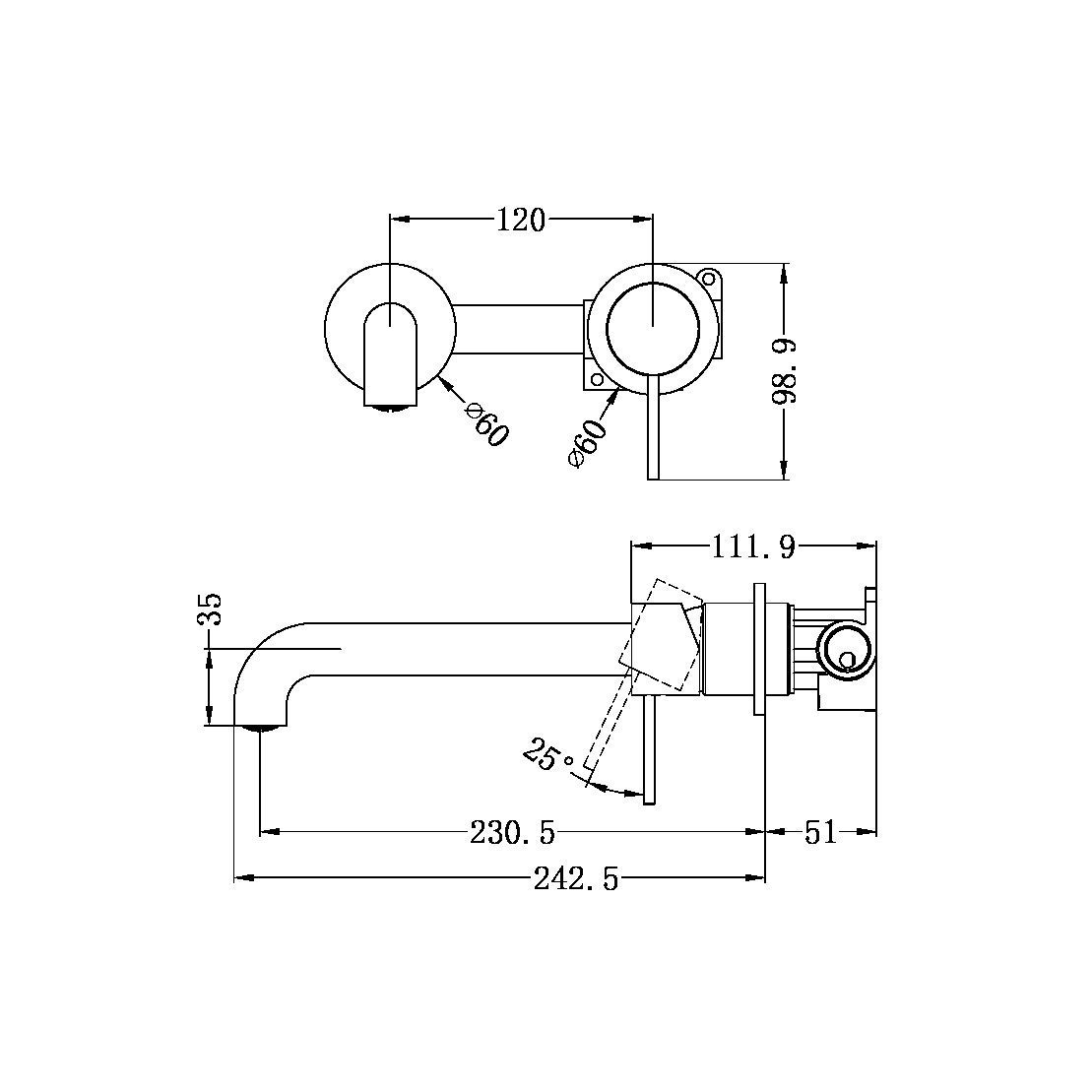 MECCA Wall Basin Mixer Separate Back Plate Brushed Bronze YSW2219-07C-BZ Tapware Nero