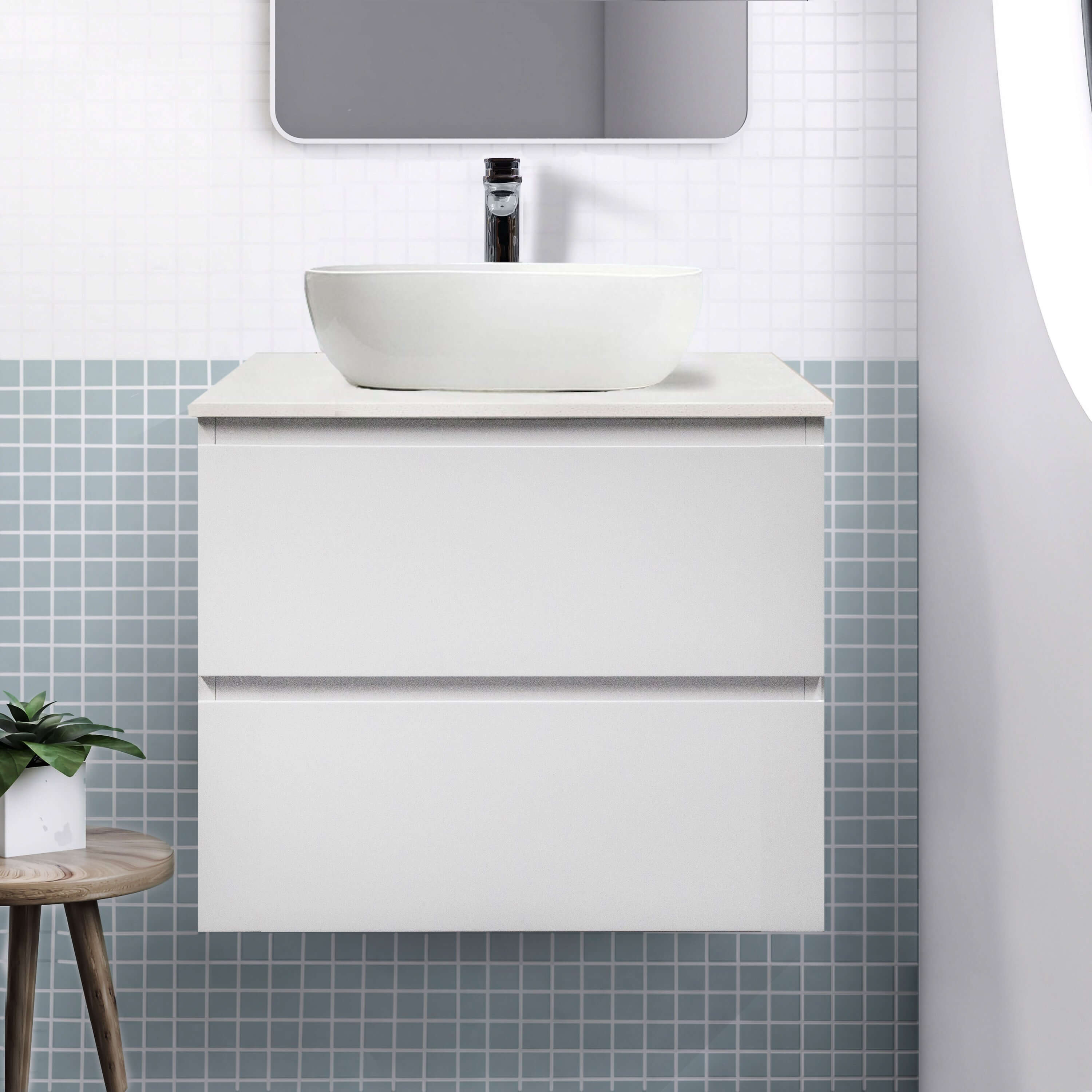 Mia 60cm Wall Hung Bathroom Vanity Vanities & Mirrors Arova BLISS Speckled Stone Top CB1201N-Square Gloss White Basin