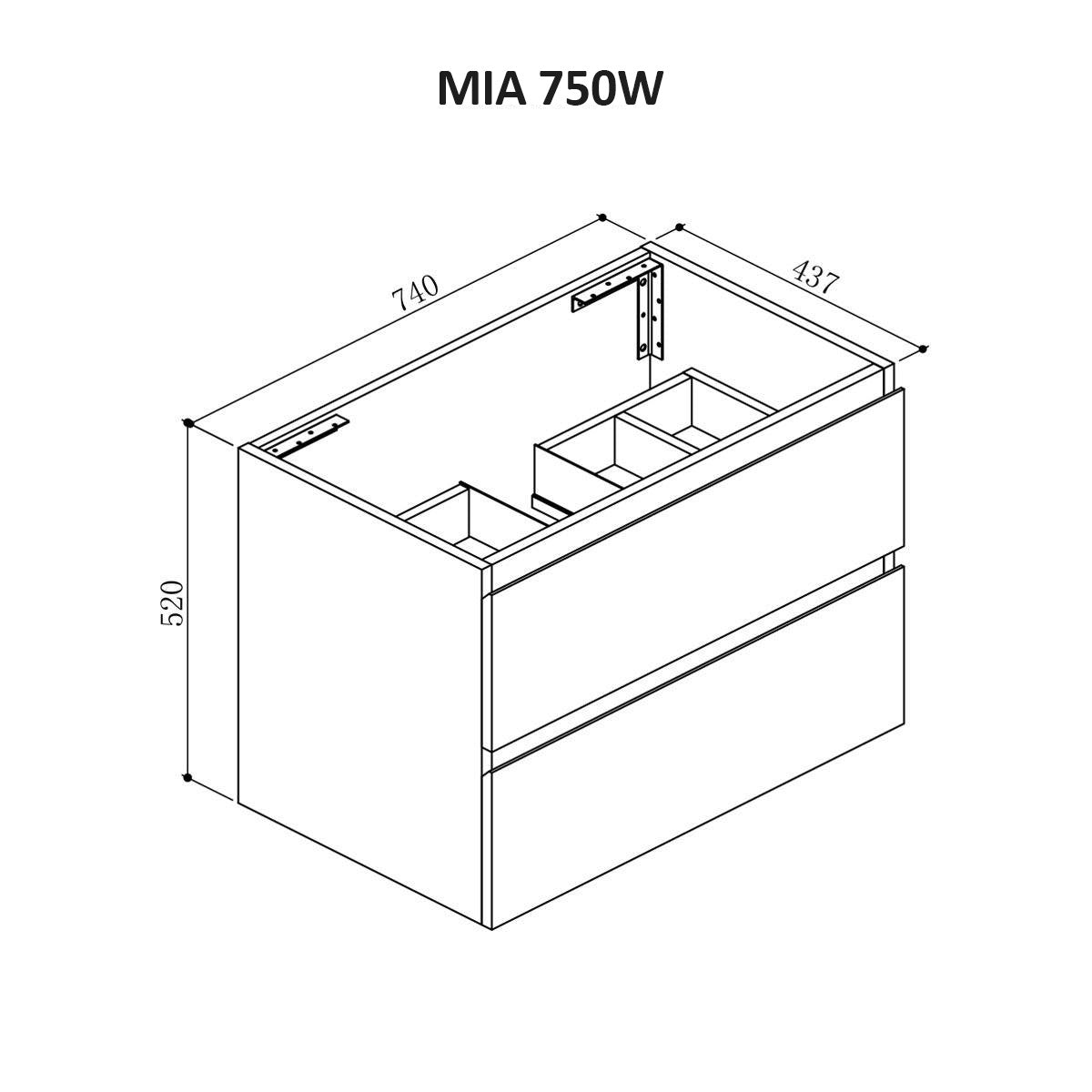 Mia 75cm Wall Hung Vanity Vanities & Mirrors Arova