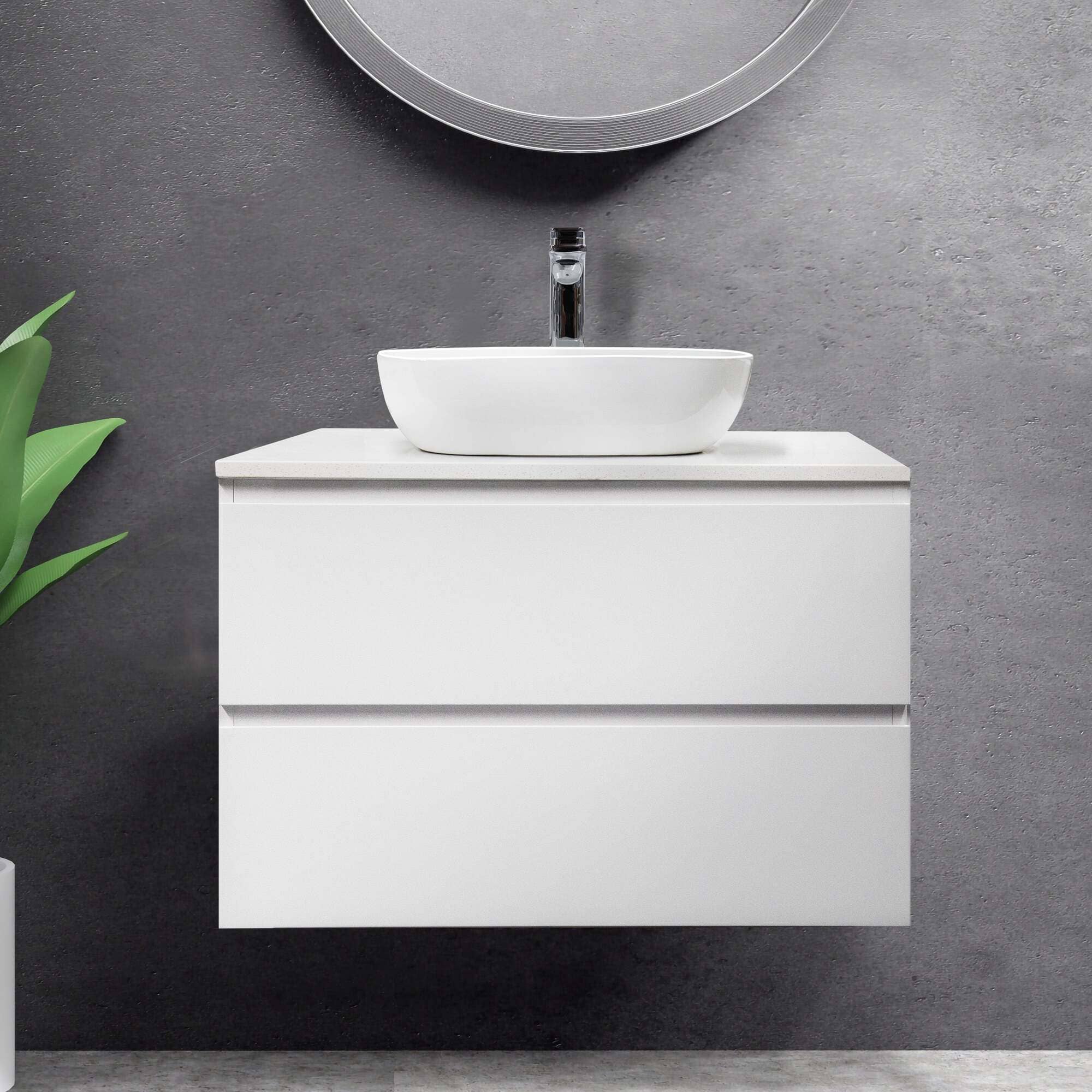 Mia 75cm Wall Hung Vanity Vanities & Mirrors Arova Bliss Quartz Stone Top CB1201N-Square Gloss White Basin