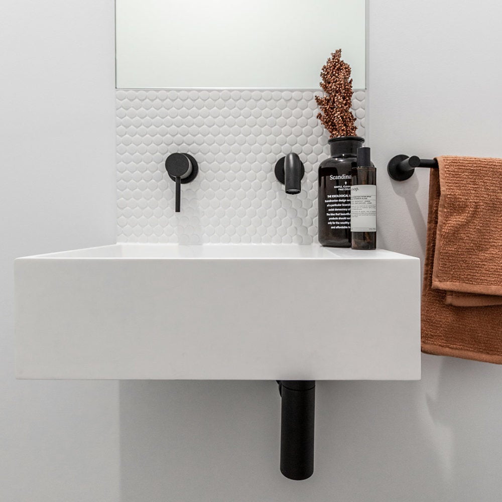 MICA Deluxe Bottle Trap Round Matte Black Basins Arova