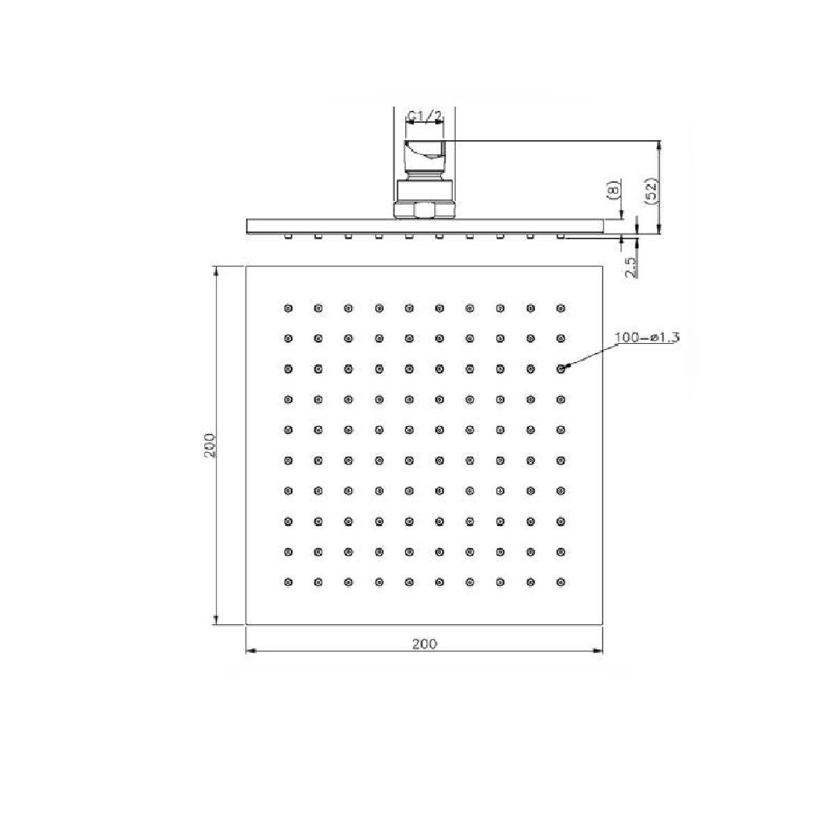 Nero 200mm Square Shower Head Matt Black showers Nero