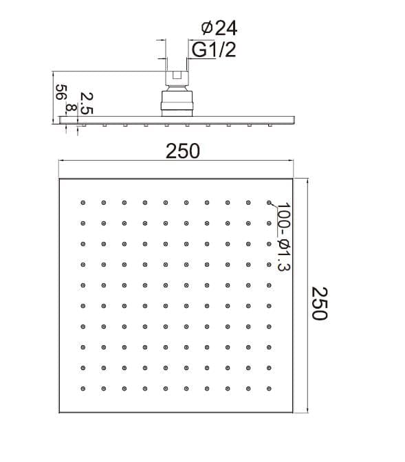 NERO 250mm Square Shower Head Brushed Gold Showers Nero