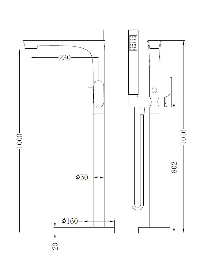 Nero BIANCA Floor Standing Bath Mixer with Hand Shower BRUSHED NICKEL YSW3215-03A-BN Tapware Nero