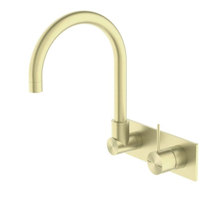 Nero MECCA Wall Basin Mixer Swivel Spout BRUSHED GOLD YSW2219-09P-BG Tapware Nero