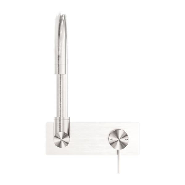 Nero MECCA Wall Basin Mixer Swivel Spout BRUSHED NICKEL Tapware Nero