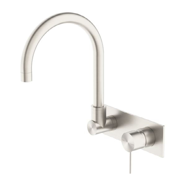 Nero MECCA Wall Basin Mixer Swivel Spout BRUSHED NICKEL Tapware Nero