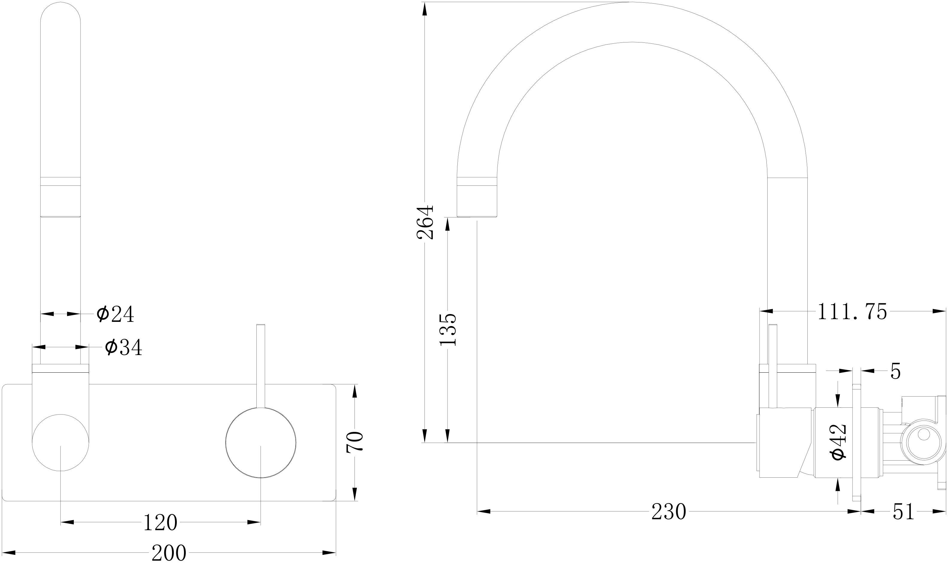 Nero MECCA Wall Basin Mixer Swivel Spout CHROME YSW2219-09P-CH Tapware Nero