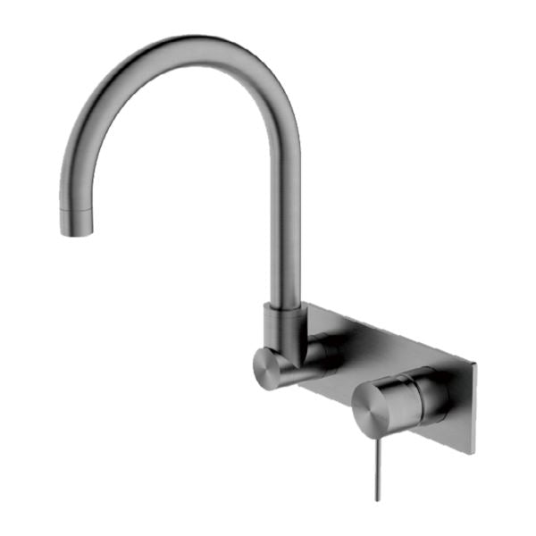 Nero MECCA Wall Basin Mixer Swivel Spout Gun Metal Tapware Nero