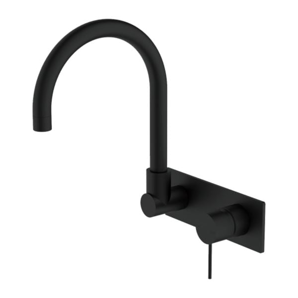 Nero MECCA Wall Basin Mixer Swivel Spout Matte Black Tapware Nero