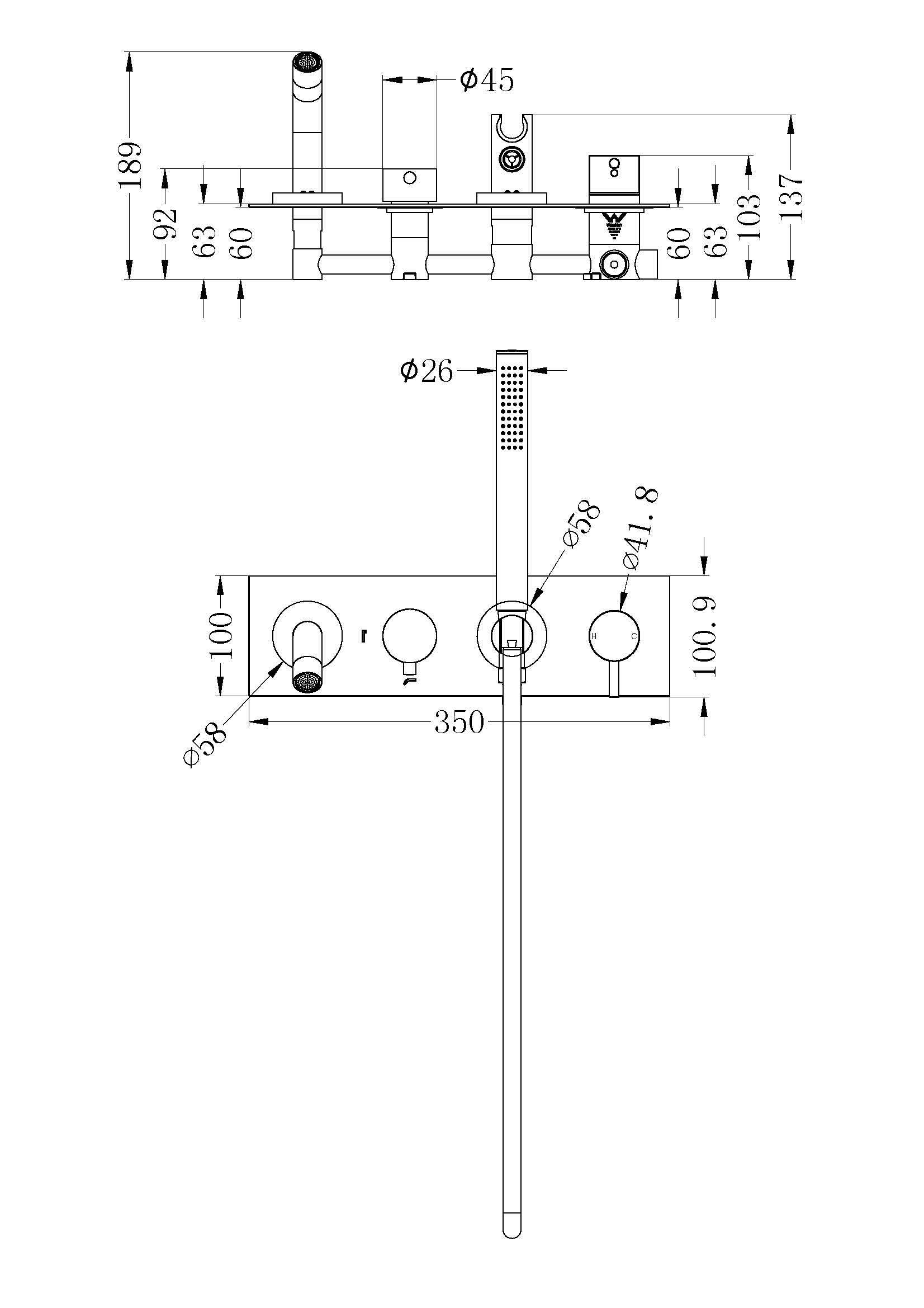 Nero MECCA Wall Mount Bath Mixer with Handshow MATTE BLACK YSW2219-03D-MB Tapware Nero