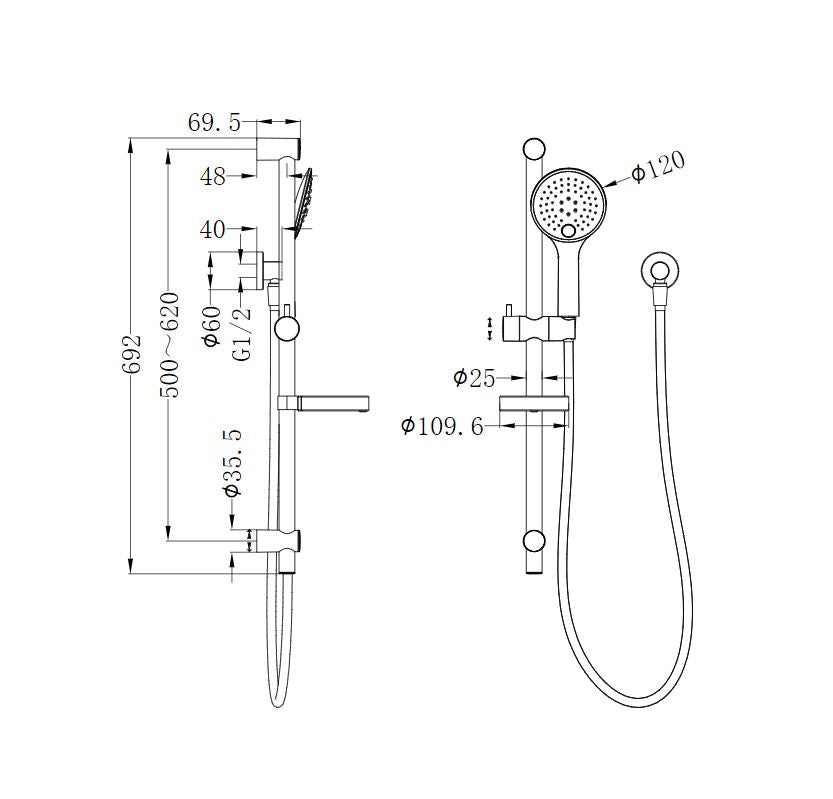 Nero Project Shower Rail Brushed Nickel showers Nero