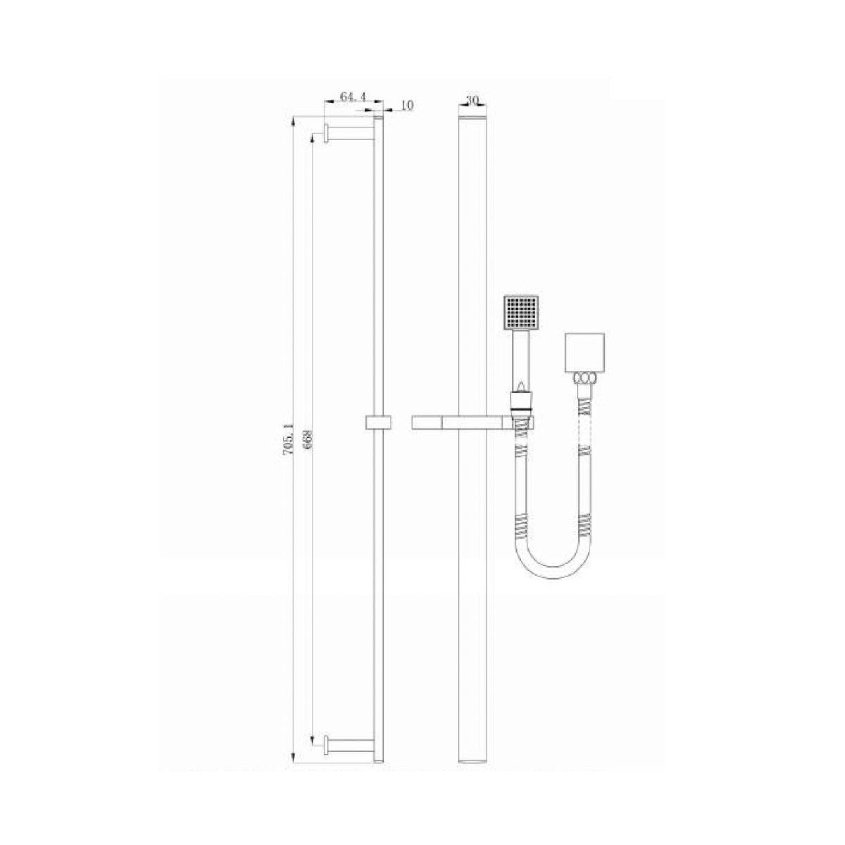 Nero Vibe Square Rail Shower Chrome - YSW301 Showers Nero