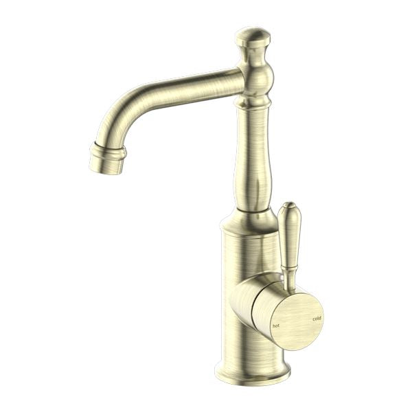 Nero York Basin Mixer Aged Brass Tapware Nero Metal Lever