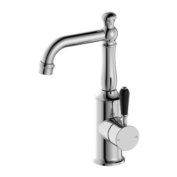 Nero York Basin Mixer Chrome Tapware Nero Black Porcelain Lever