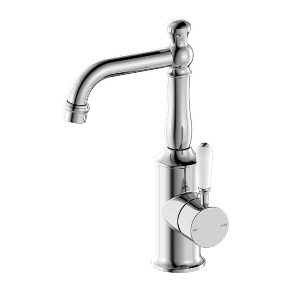 Nero York Basin Mixer Chrome Tapware Nero White Porcelain Lever
