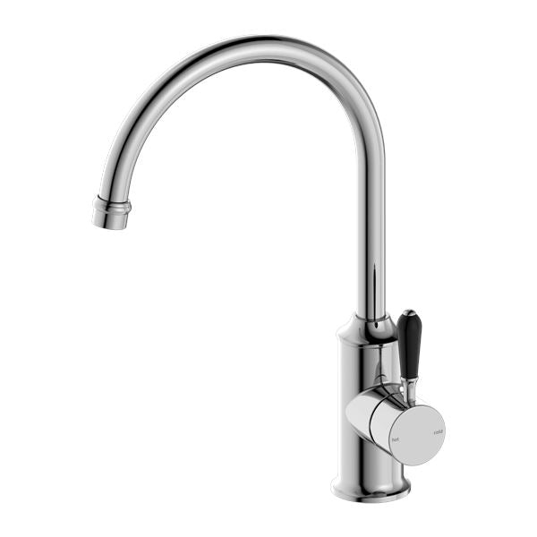 Nero York Kitchen Mixer Goosneck Chrome Tapware Nero Black Porcelain Lever