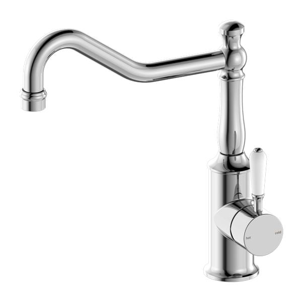 Nero York Kitchen Mixer Hook Spout Chrome Tapware Nero White Porcelain Lever