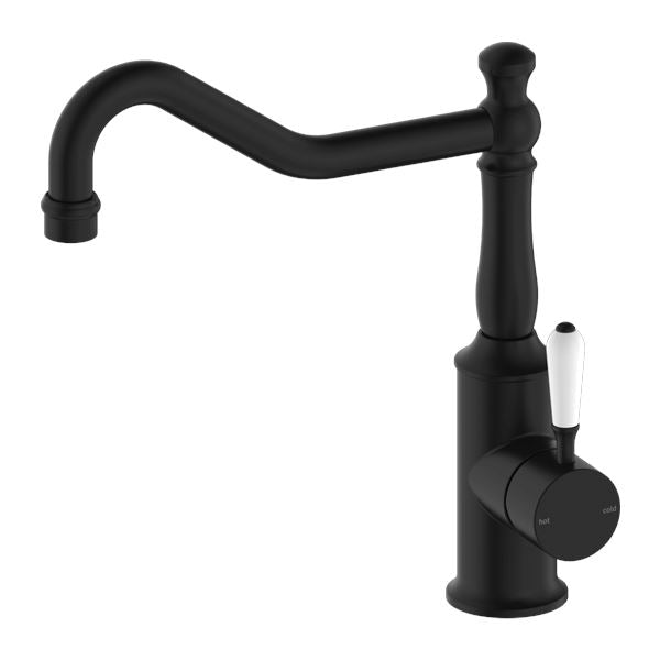 Nero York Kitchen Mixer Hook Spout Matte Black Tapware Nero White Porcelain Lever