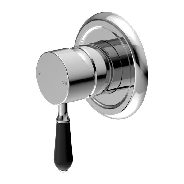 Nero York Shower Mixer Chrome Tapware Nero Black Porcelain Lever