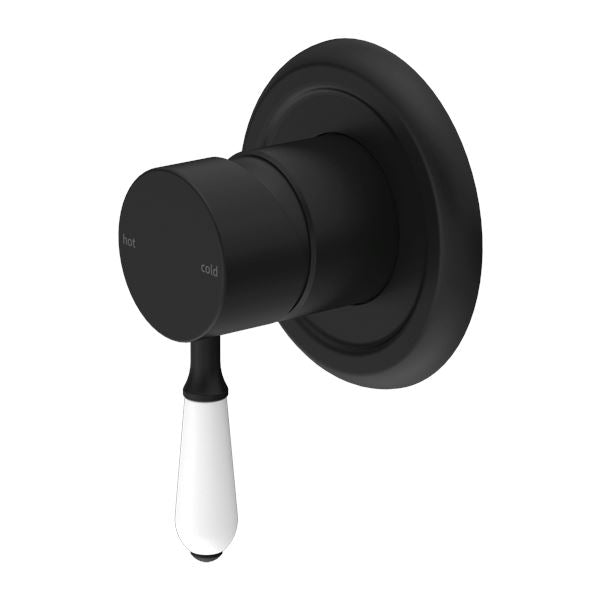 Nero York Shower Mixer Matte Black Tapware Nero White Porcelain Lever